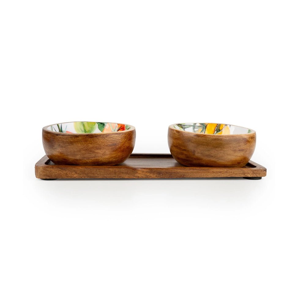 Set of 2 Small Mango Wood Dipping Bowls, Tomato - Angela Reed - 