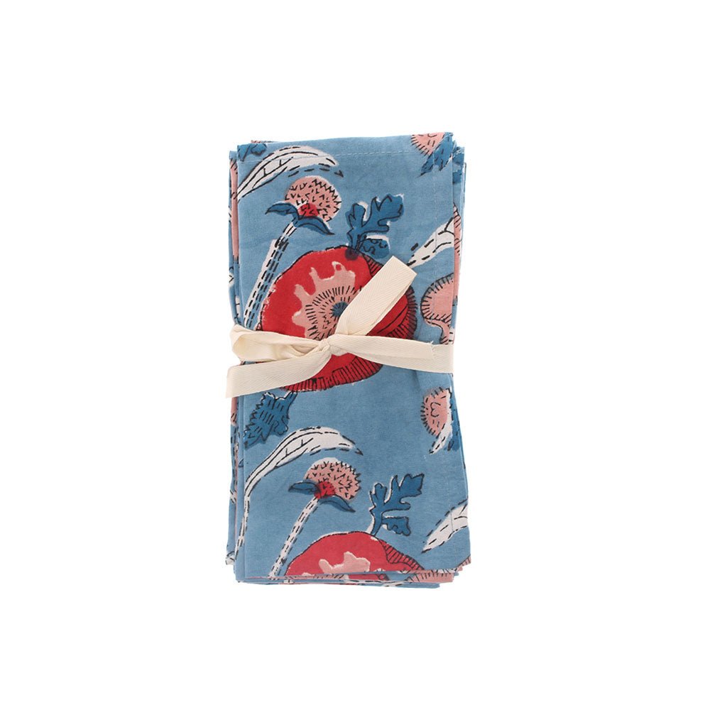 Set of 4 Blue and Red Indian Floral Napkins - Angela Reed -