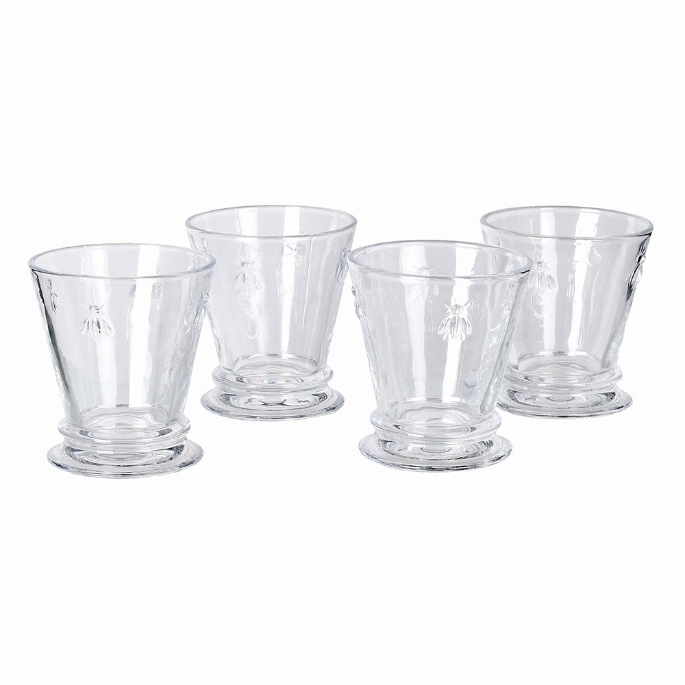 Set of 4 Clear Glass Bee Tumblers
