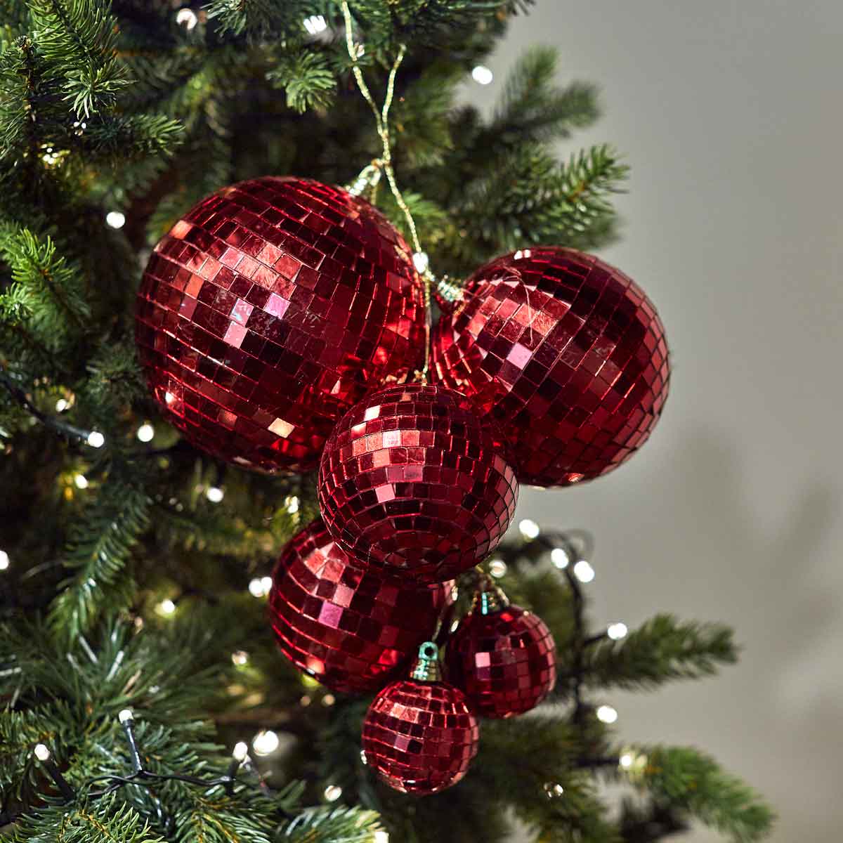 Set of 6 Red Disco Balls