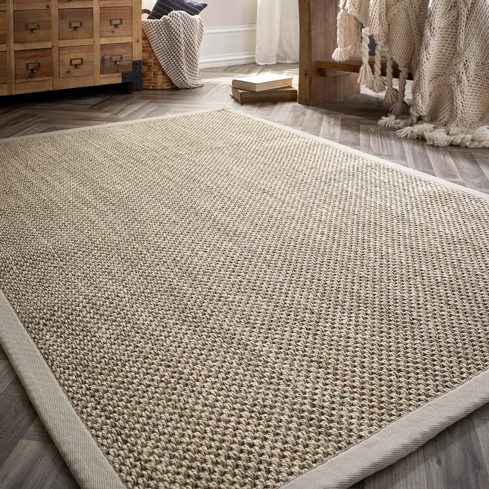 Sisal Rug in Light Beige with Sand Border 120 x 170cm,160 x 230cm,200 x 290cm,67 x 200cm