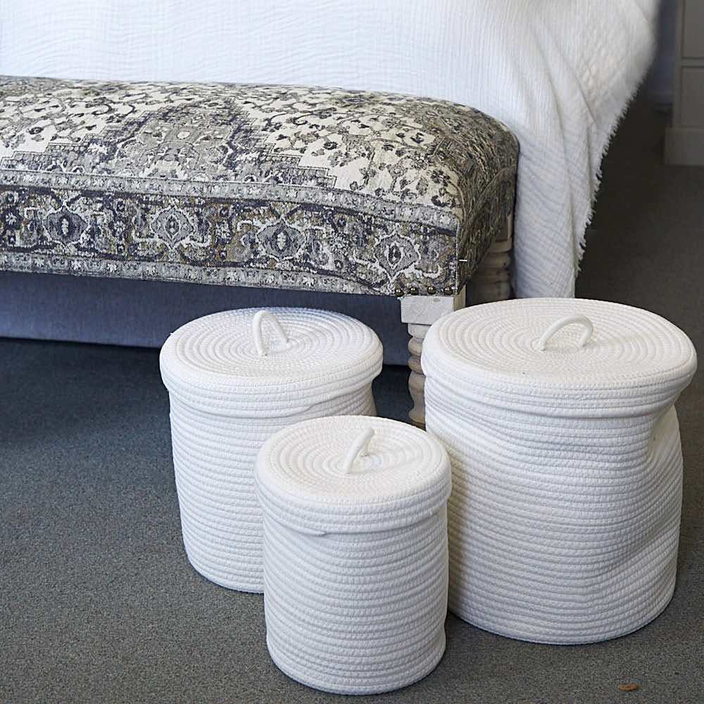 Small White Cotton Rope Lidded Basket - Angela Reed - 