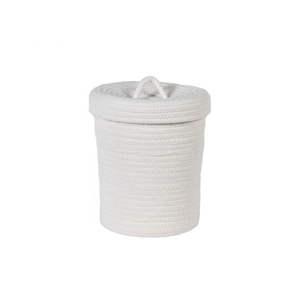 Small White Cotton Rope Lidded Basket - Angela Reed - 