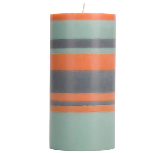 Striped Gunmetal, Opaline & Marigold Pillar Candle, Large 15cm