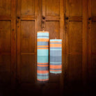 Striped Gunmetal, Opaline & Marigold Pillar Candle, Small 10cm