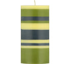 Striped Olive, Indigo and Jasmine Pillar Candle, Large 15cm