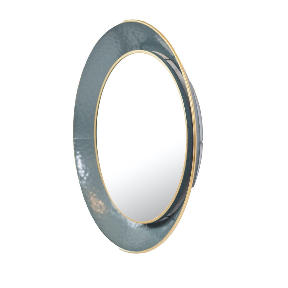 Teal Edge Round Mirror - Angela Reed -