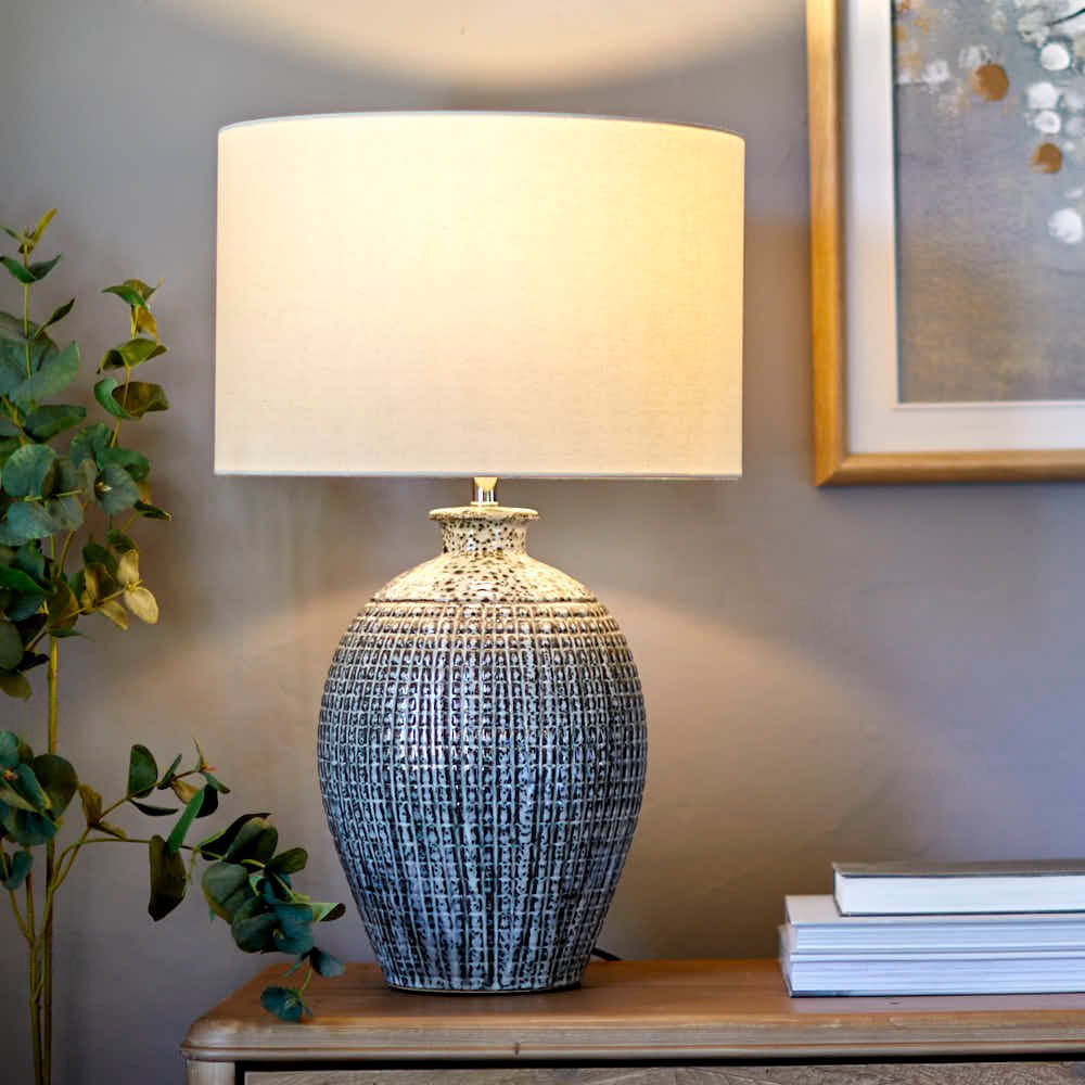 Textured Grey Lamp with Linen Shade