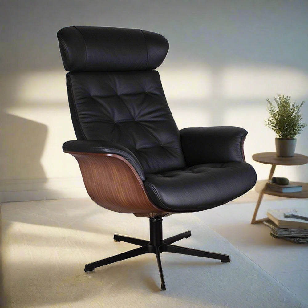 Timeout Button Stitch Reclining Chair in Leather - Angela Reed -