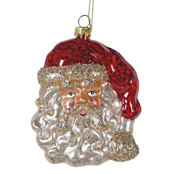 Traditional Glass Santa Head Bauble - Angela Reed -