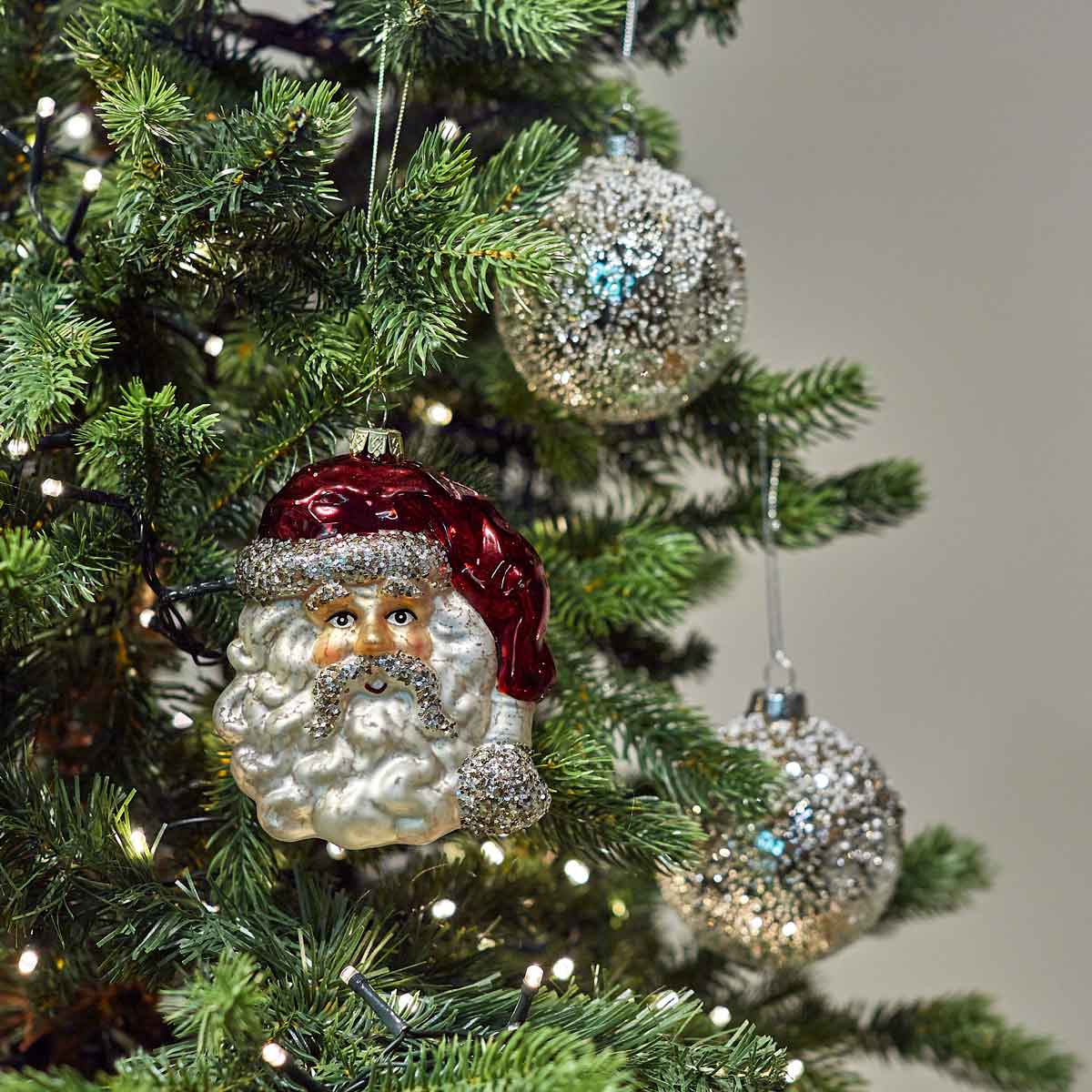 Traditional Glass Santa Head Bauble