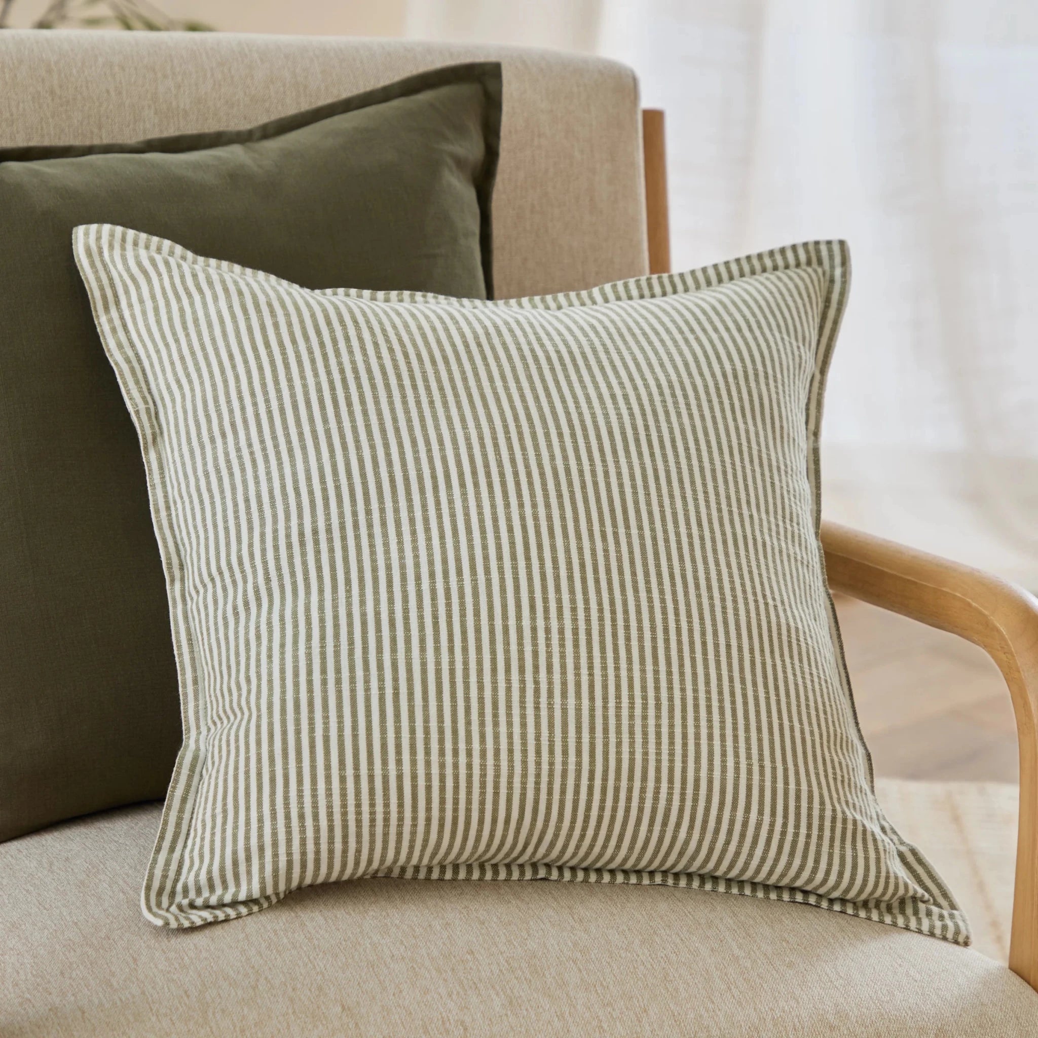 Truro Stripe Cushion in Moss