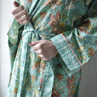 Turquoise, Pink & Olive Block Floral Print Dressing Gown - Angela Reed - 