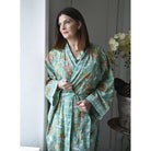 Turquoise, Pink & Olive Block Floral Print Dressing Gown - Angela Reed - 