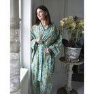 Turquoise, Pink & Olive Block Floral Print Dressing Gown - Angela Reed - 
