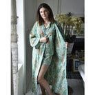 Turquoise, Pink & Olive Block Floral Print Dressing Gown - Angela Reed - 