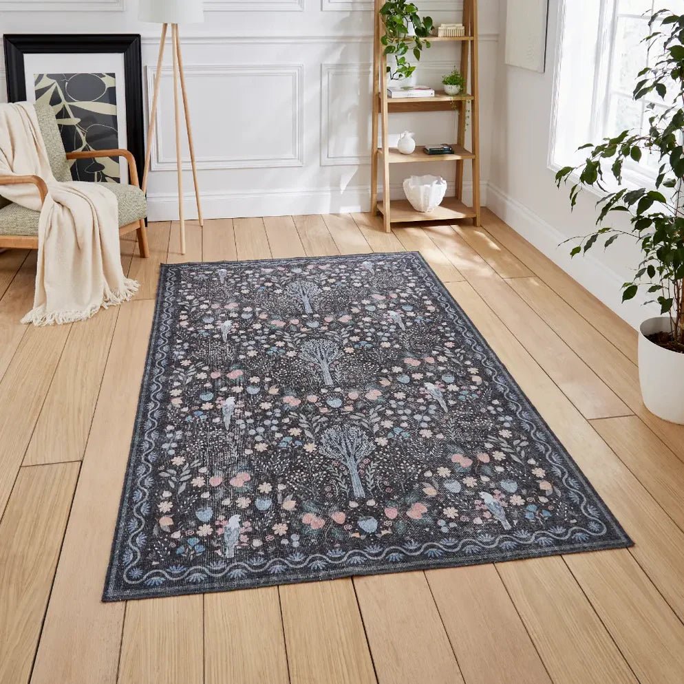 Versailles Washable Rug, Black/Blue - Angela Reed - 