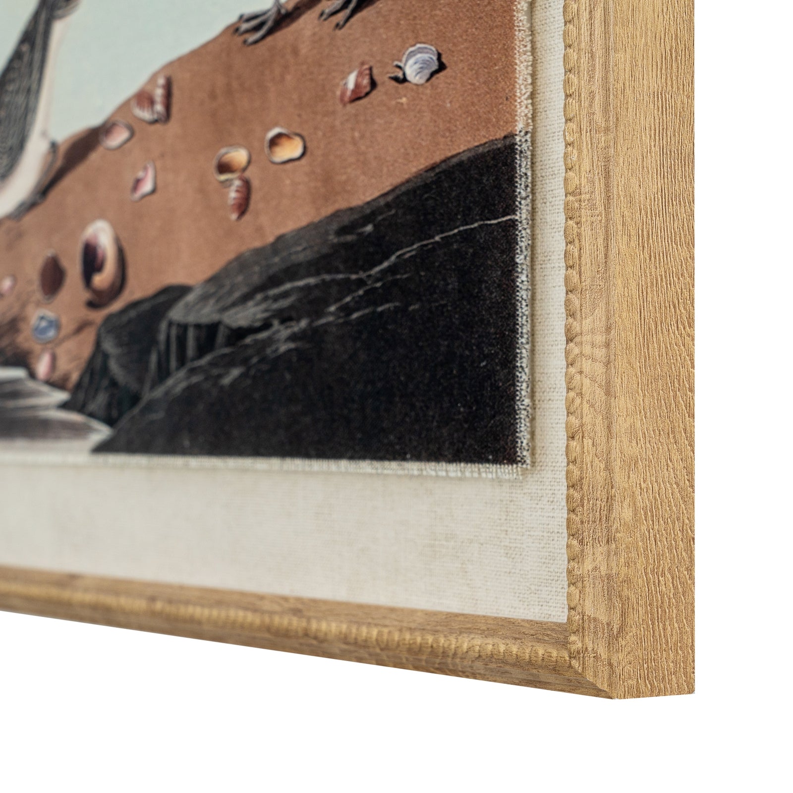 Vintage Style Coastal Stints On Linen In Wooden Frame