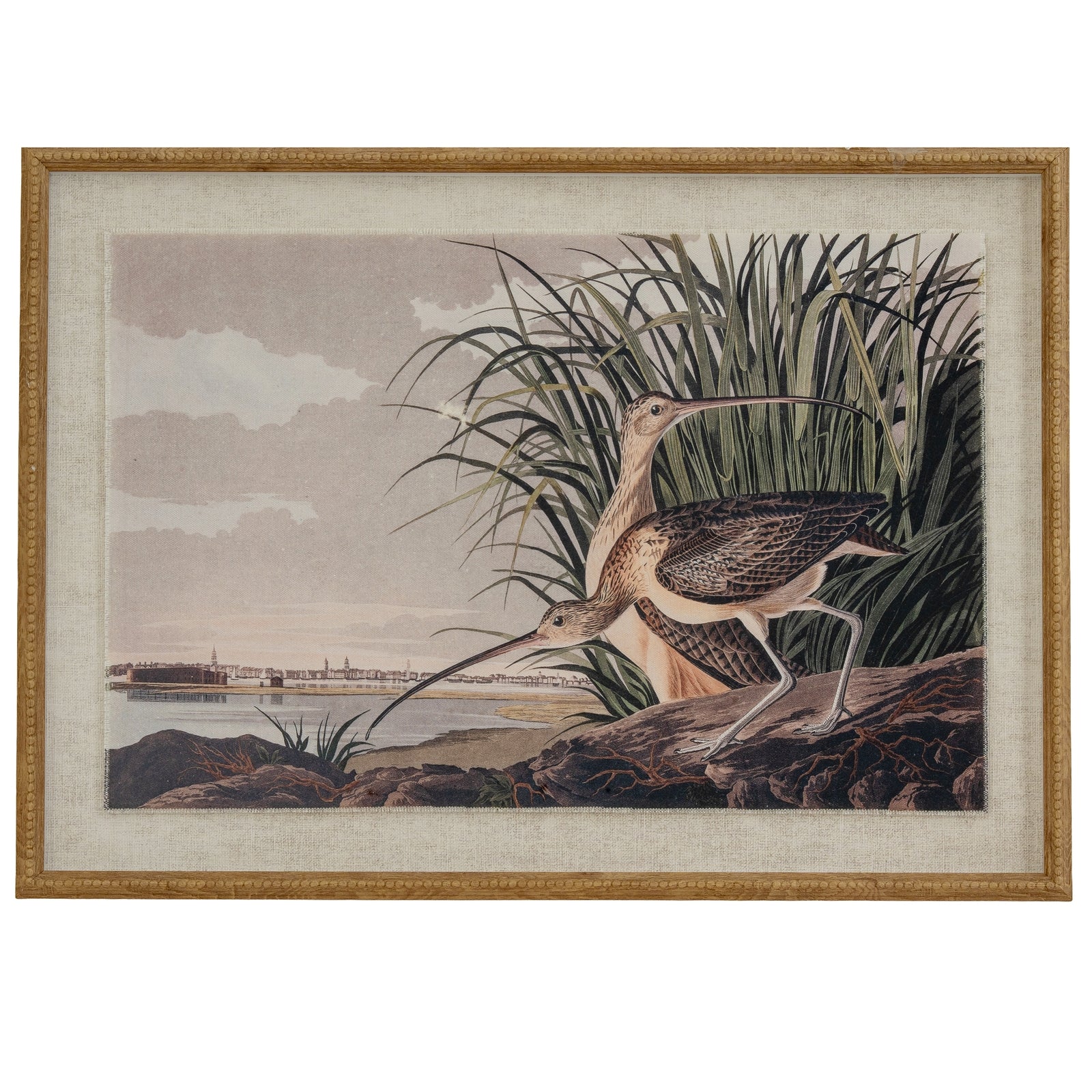 Vintage Style Curlews On Linen In Wooden Frame