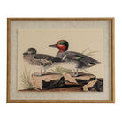 Vintage Style Teals On Linen In Wooden Frame