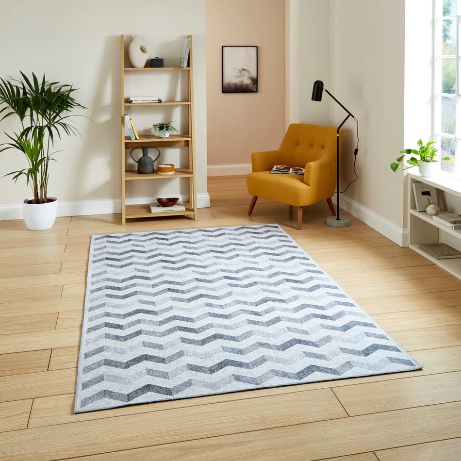 Washable Geometric Rug, Blue 61 x 120cm,61 x 170cm,76 x 150cm,76 x 230cm,122 x 170cm,152 x 230cm