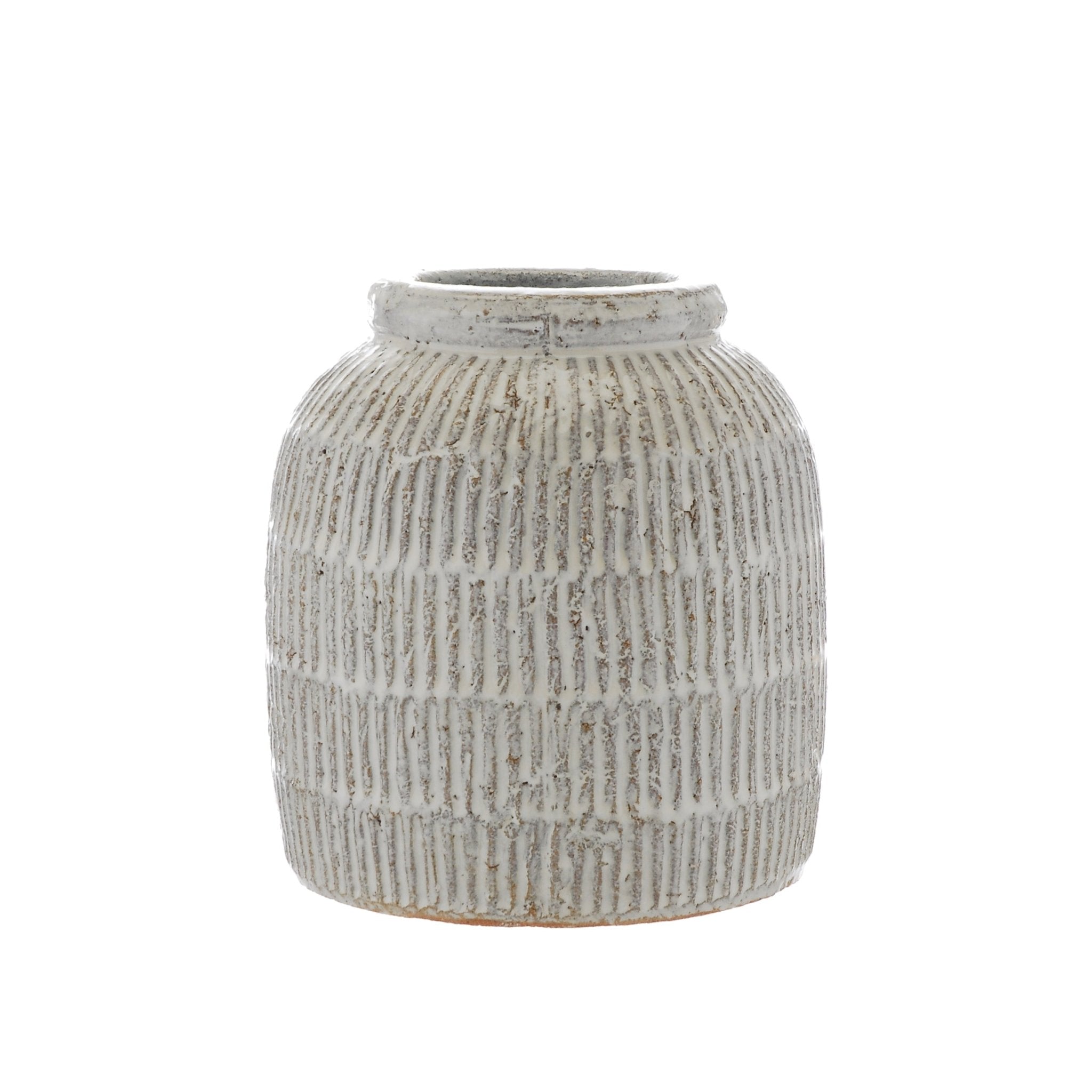 White Terracotta Ridged Vase Small