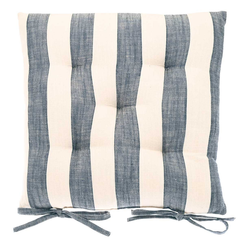 Wide Stripe Seat Pad Cushion with Ties, Flint Blue - Angela Reed - 