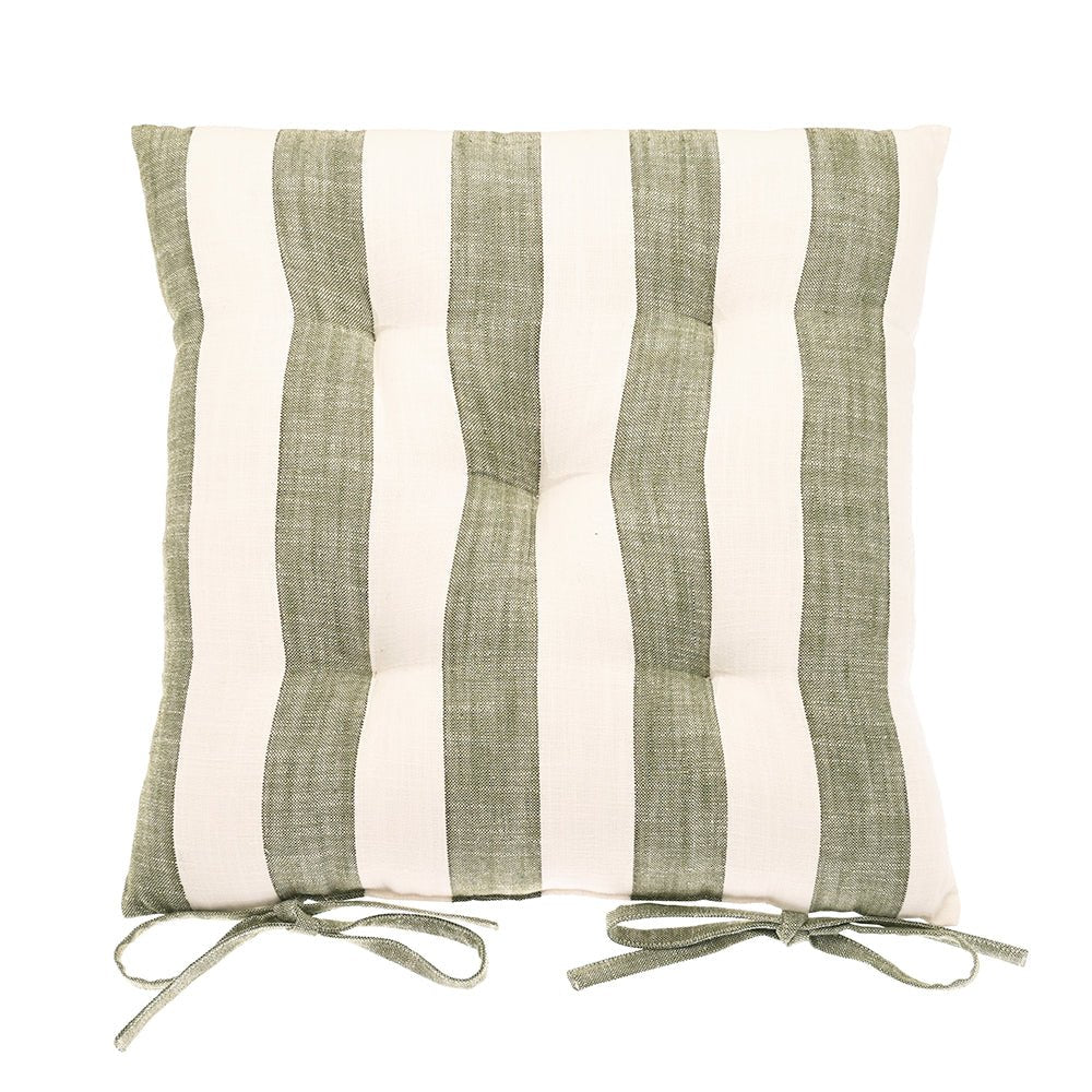 Wide Stripe Seat Pad Cushion with Ties, Olive - Angela Reed -