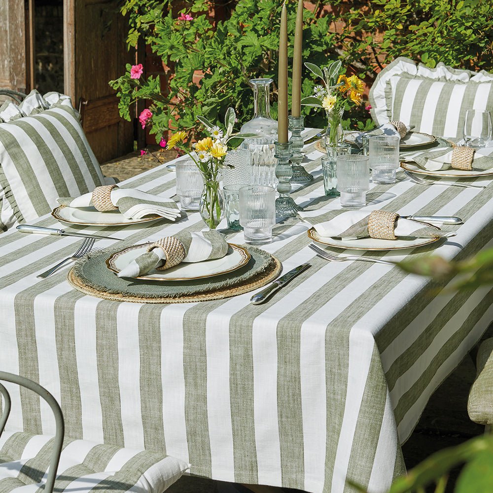Wide stripe Tablecloth, 150 x 240 cm, Olive - Angela Reed -