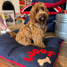 Woof Dog Bed, Large Duck Egg - Corner Woof,Denim/Red - Corner Woof