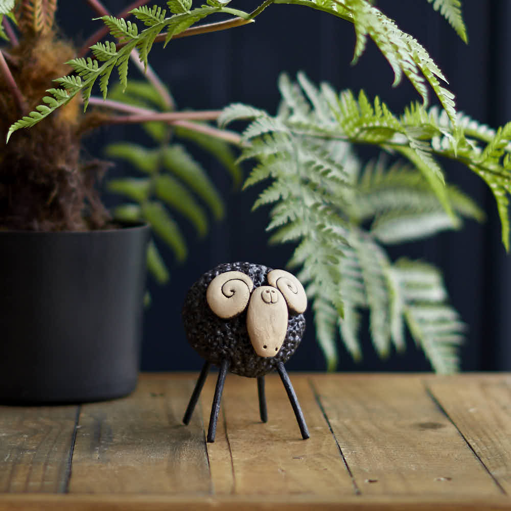 Woolly Ceramic Ram, Black - Angela Reed - 