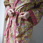 Yellow & Pink Carnation Print Dressing Gown - Angela Reed - 
