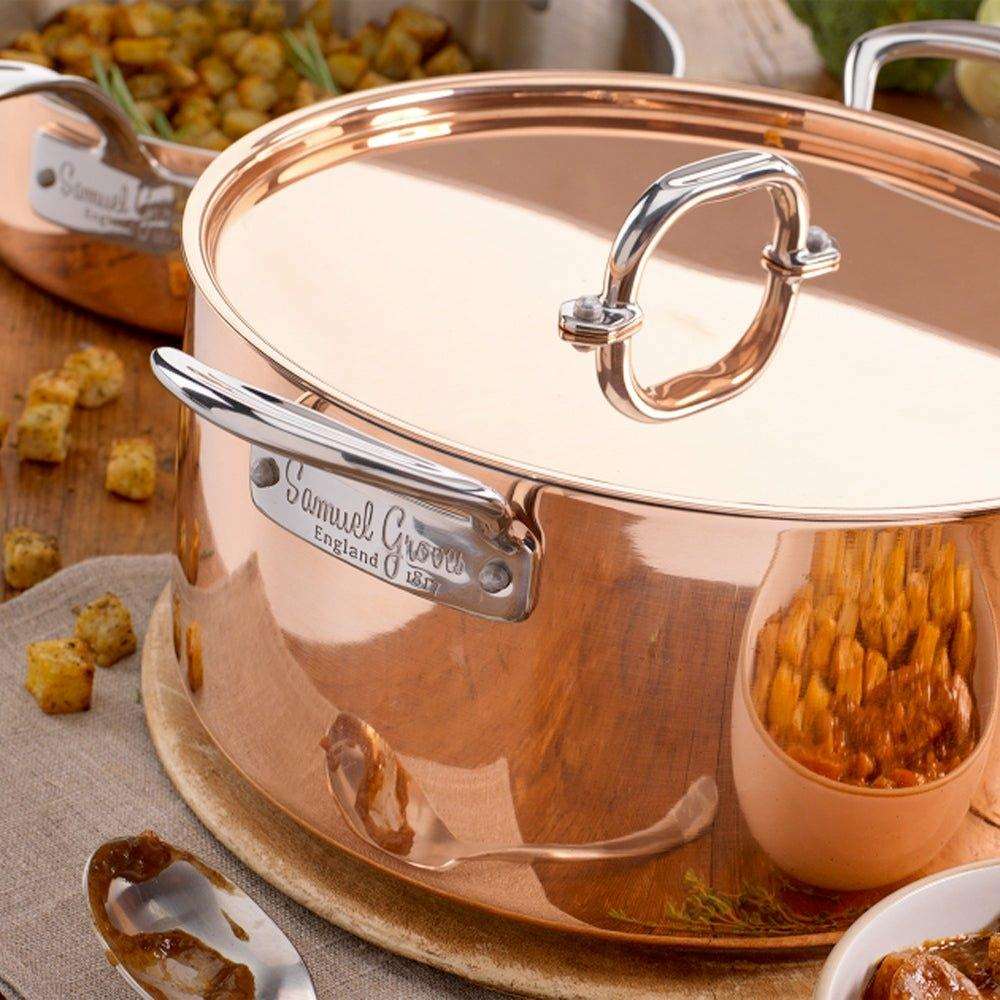 20cm Copper Induction Casserole Pan, with Lid