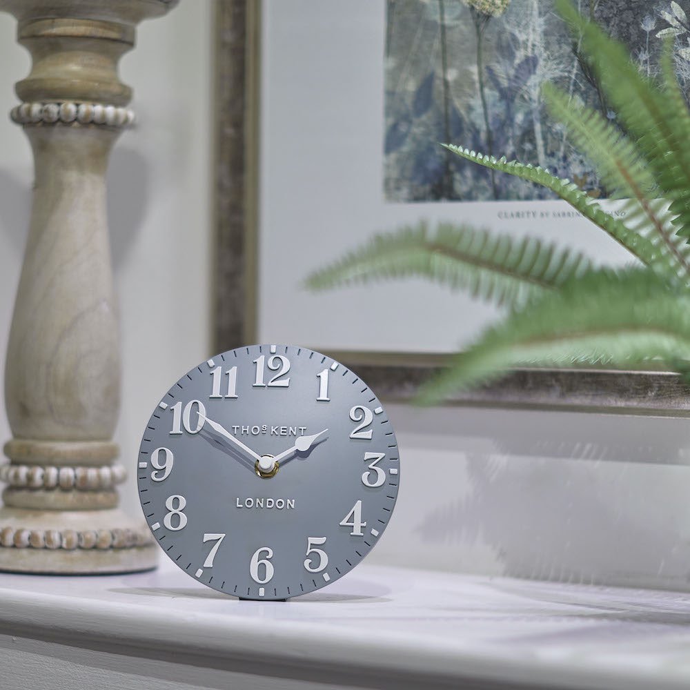 6" Arabic Mantel Clock, Flax Blue - Angela Reed -