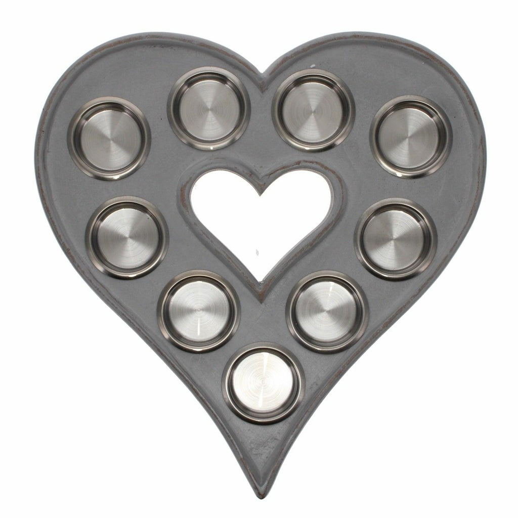 9 Tea Light Heart, Grey