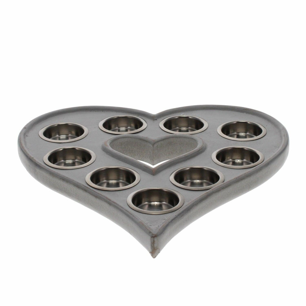 9 Tea Light Heart, Grey