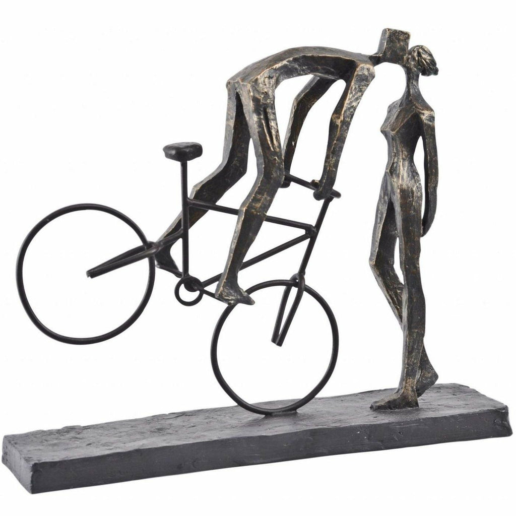 Antique Bronze Sculpture, Kissing Couple On Bike