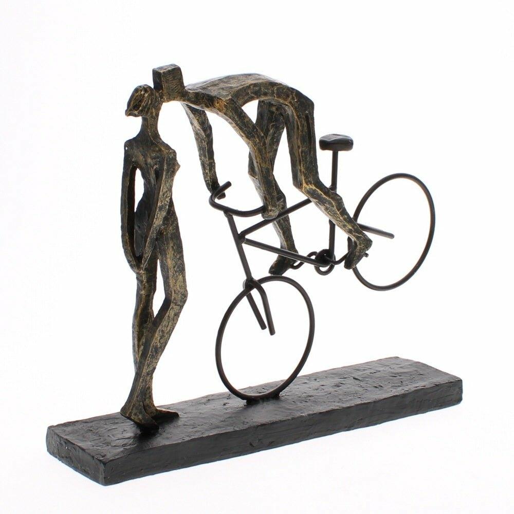 Antique Bronze Sculpture, Kissing Couple On Bike