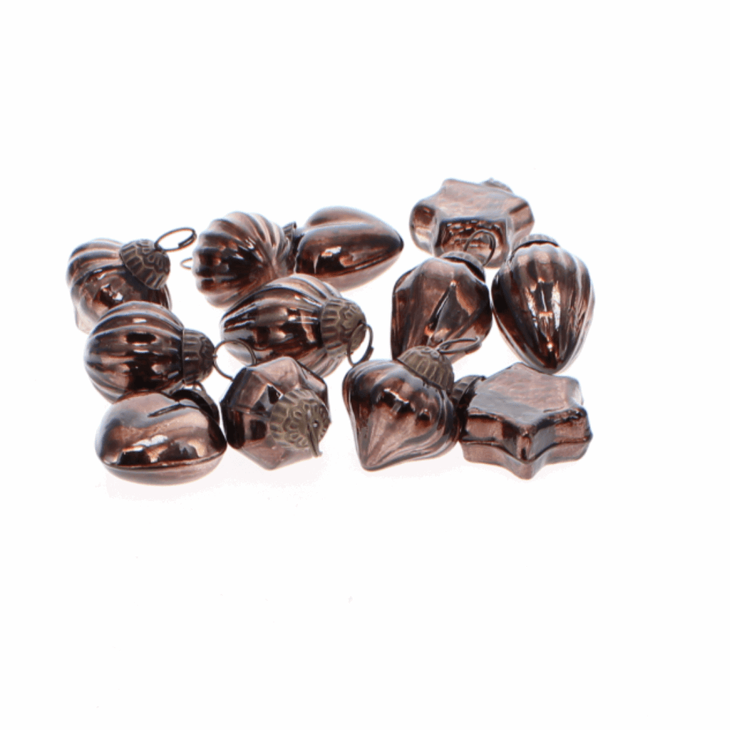 Bag of 12 Mini Baubles, Brown