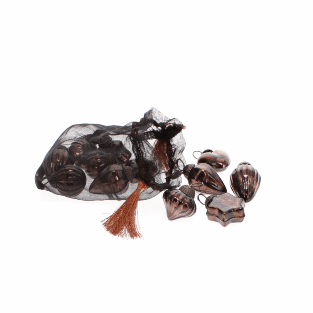 Bag of 12 Mini Baubles, Brown