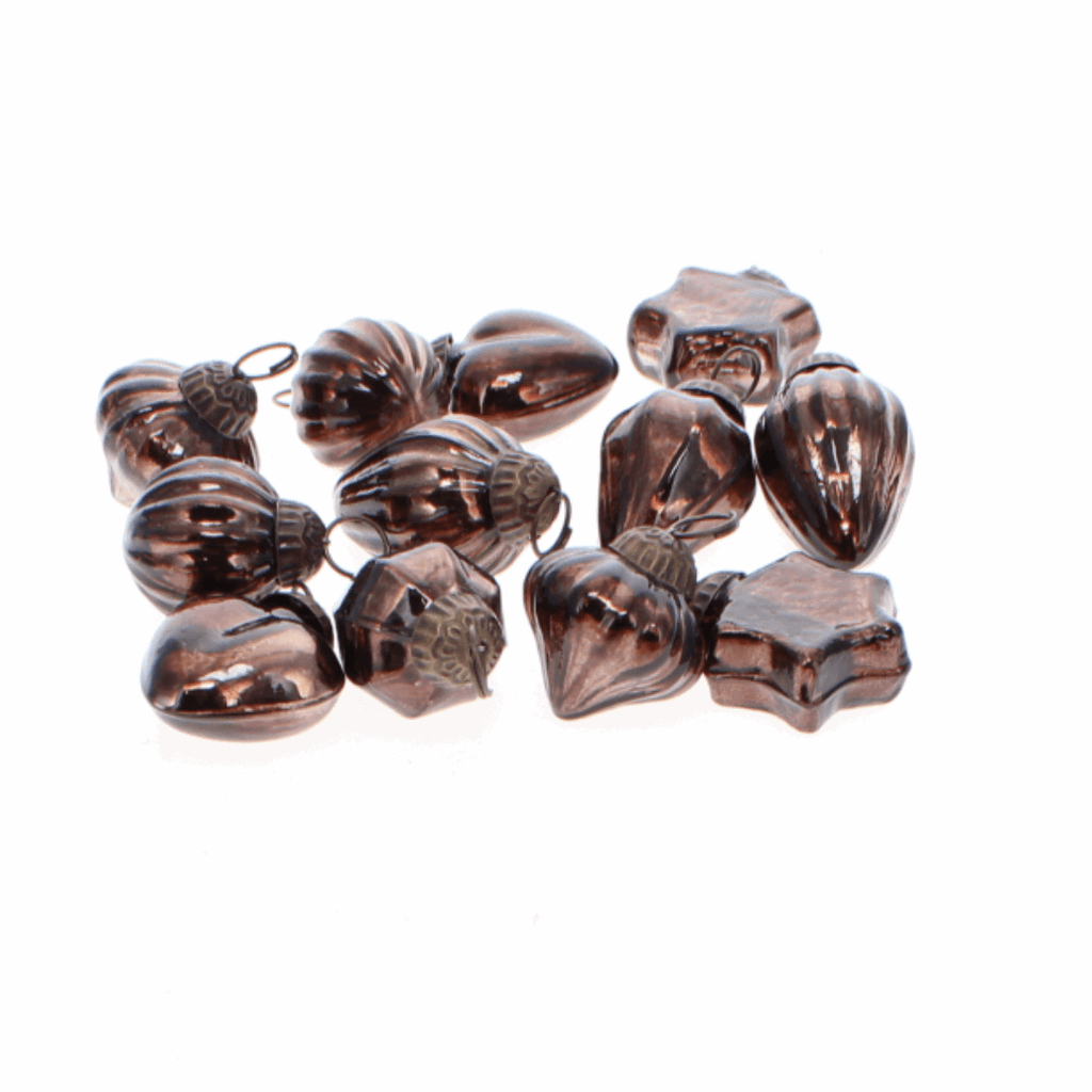 Bag of 12 Mini Baubles, Brown