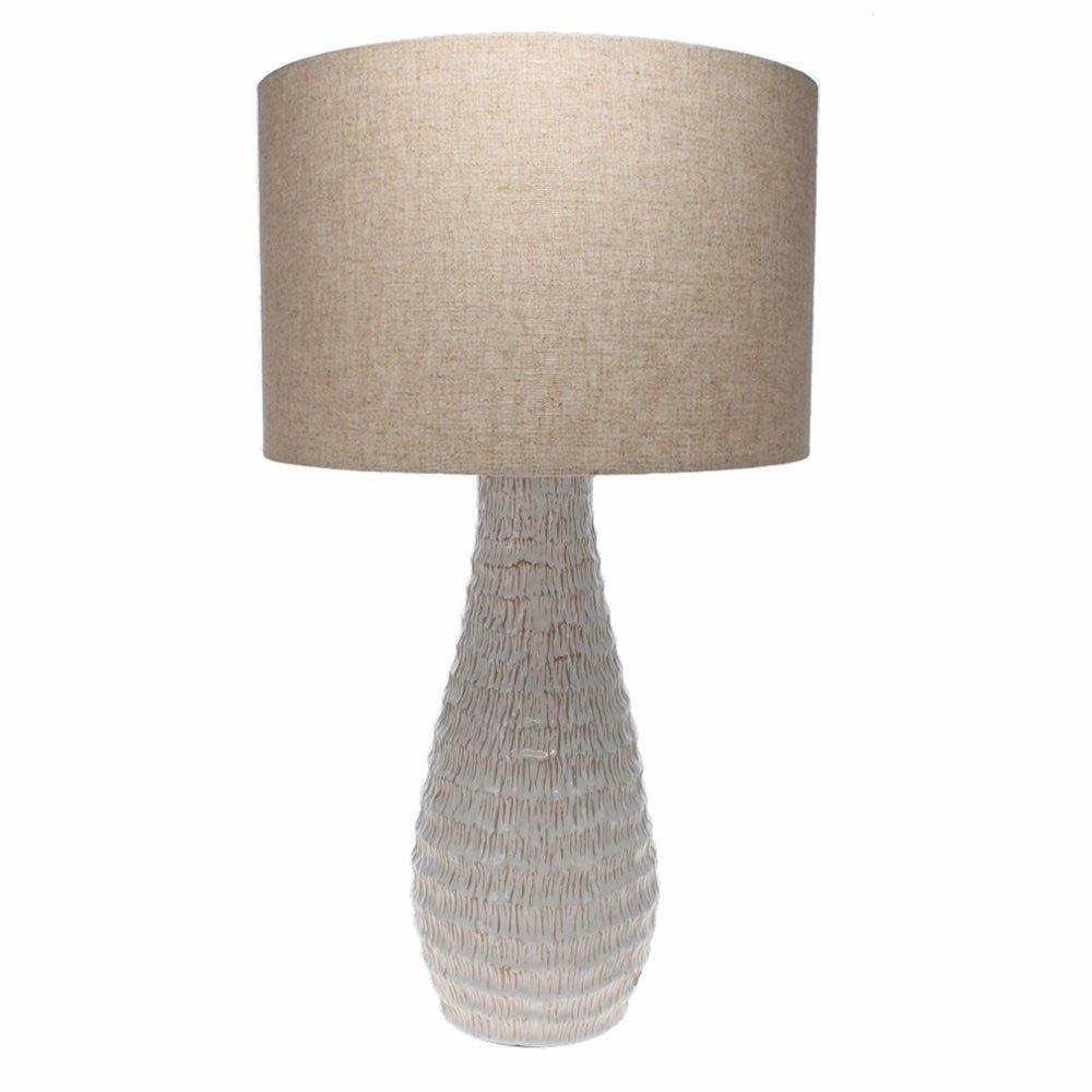 Beige Textured Lamp with Linen Shade
