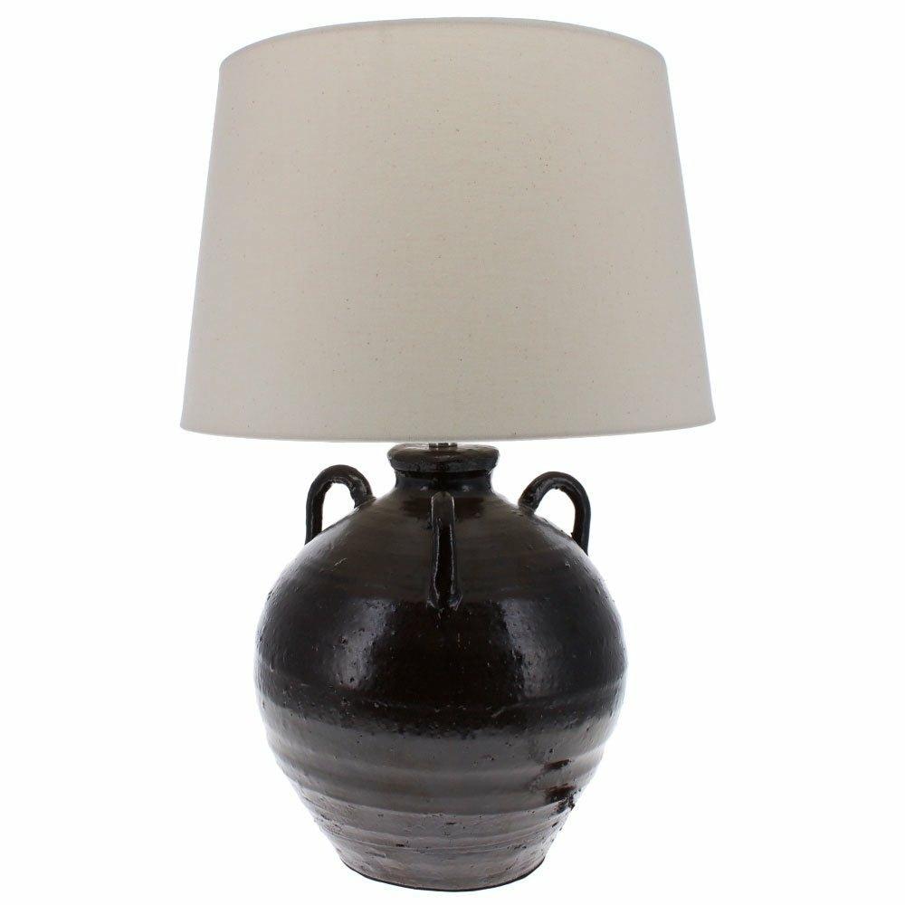 Black Urn Table Lamp with Linen Shade