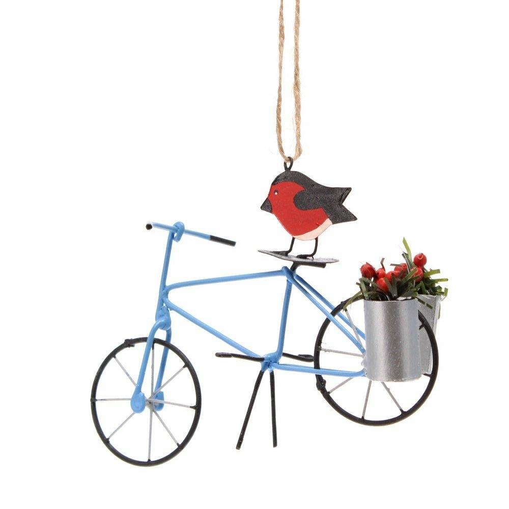 Blue Bike With Holly And Robin Tree Decoration