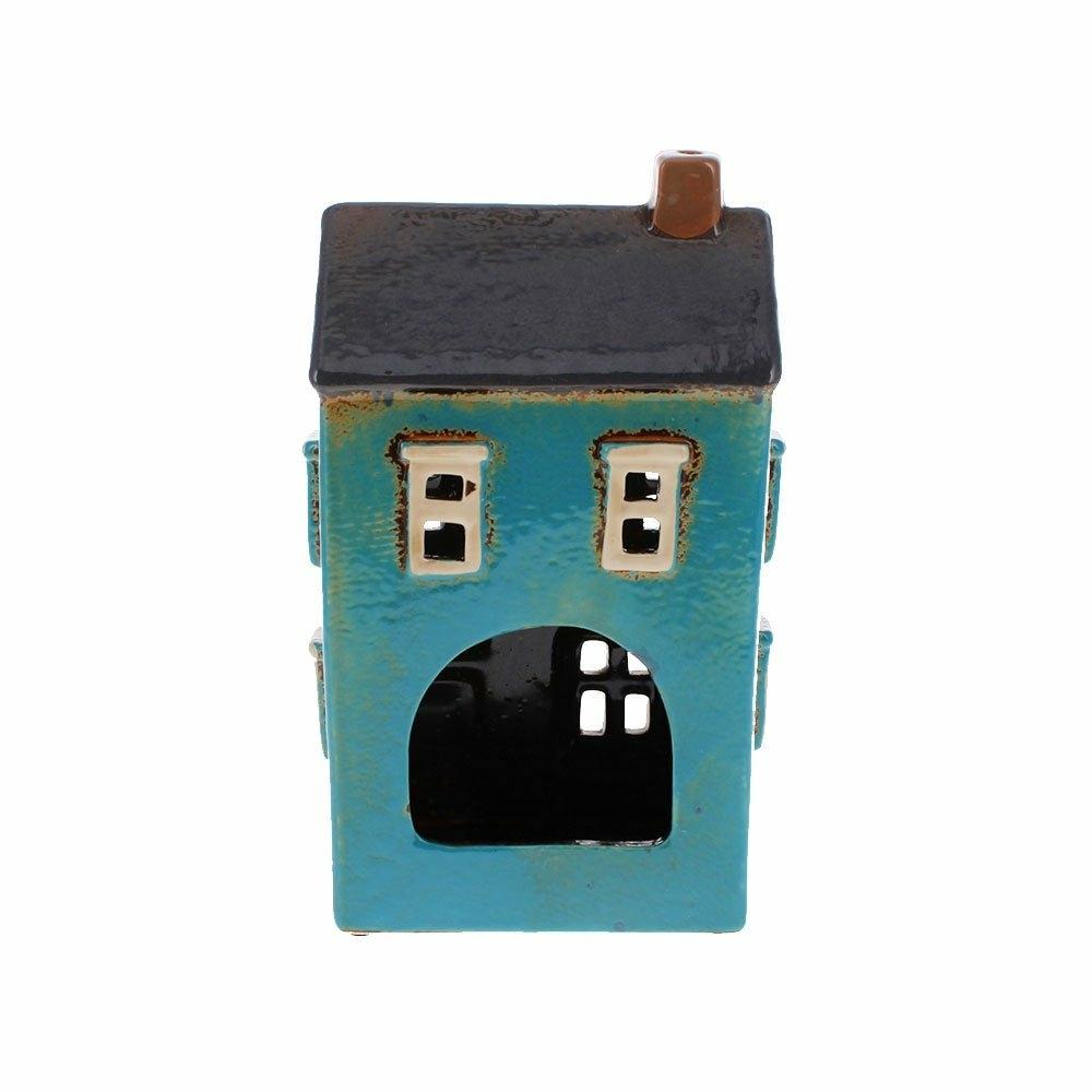 Blue Ceramic House Tealight Holder