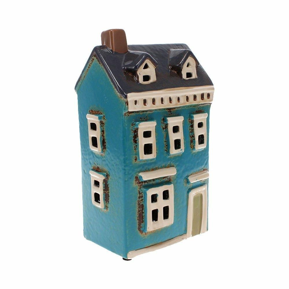 Blue Ceramic House Tealight Holder