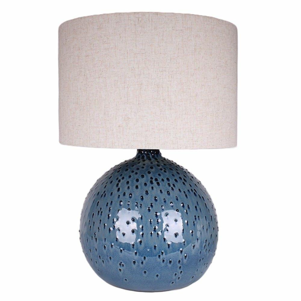 Blue Dot Ceramic Lamp with Linen Shade