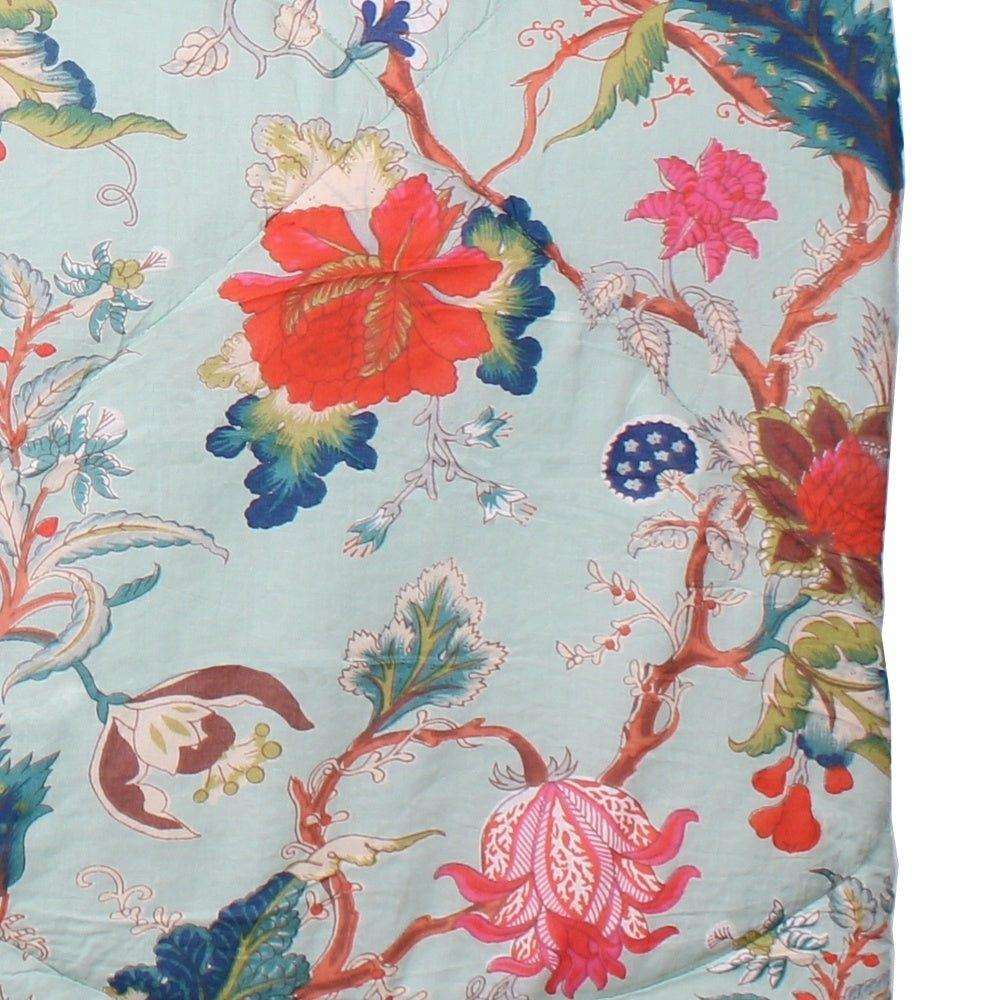 Blue Exotic Flower Double Quilted Throw