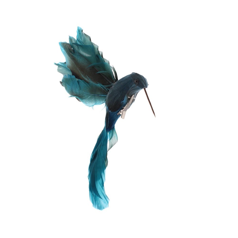 Blue Feather Humming Bird With Clip - Angela Reed - Christmas Decorations