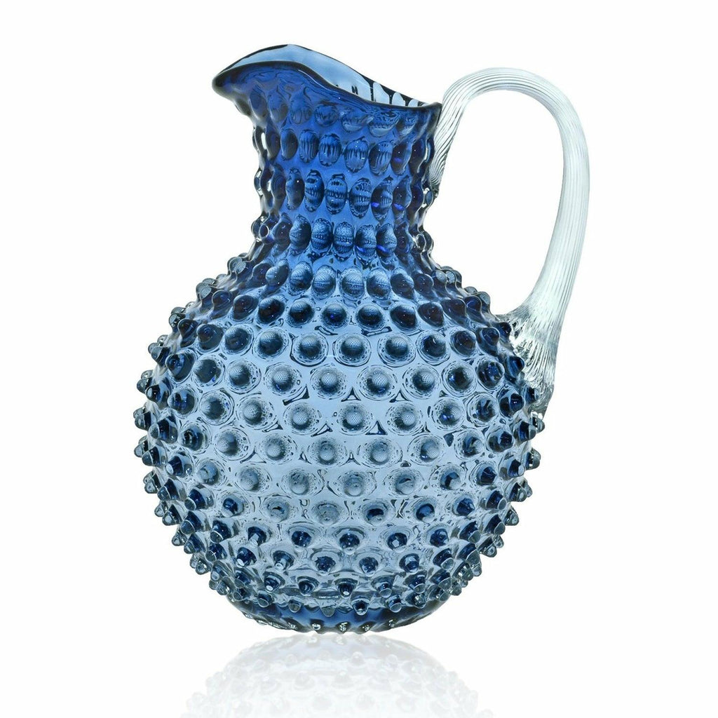 Blue Smoke Glass Hobnail Jug